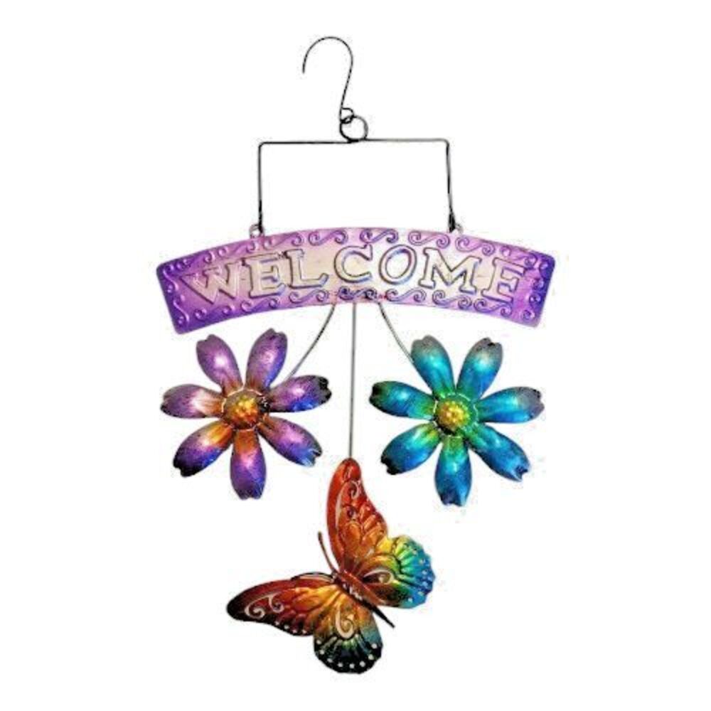 True Living Outdoors Metal "Welcome" Hanging Decor Multicolored Flower Butterfly